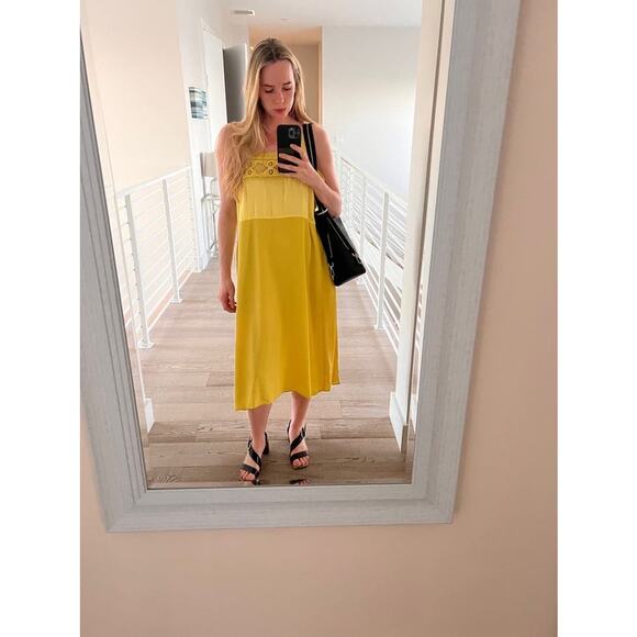 MAISON MARGIELA Yellow Lace Eyelet Trim Open Waist Oversized Dress size 10 - Picture 7 of 16